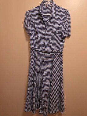 Cerny Blue/White Zig Zag PRint, Button Front with Belt